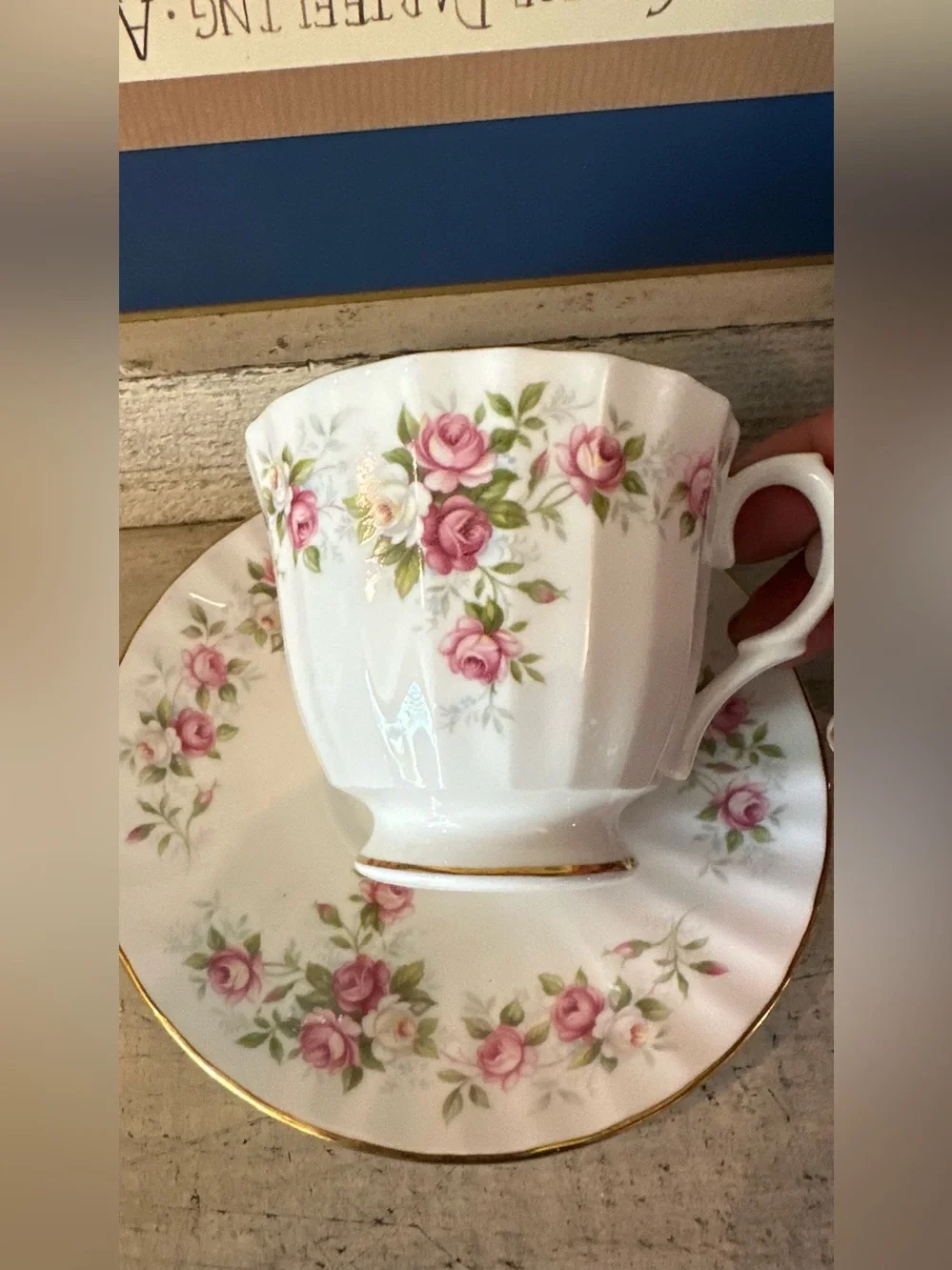 Duchess English Country Garden Pink Roses Fine Bone China Teacup Fluted Body